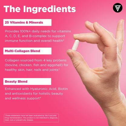 Vital Vitamins Women's Multivitamin Complex - Made with Multi-Collagen Blend, Hyaluronic Acid, & MSM - Beauty Multivitamins - with Vitamin A, C, E, B6, B12, D3-60 Capsules Vital Vitamins buy supplements Au