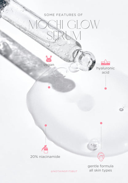 Mochi Glow 20% Niacinamide Serum for Face, High Potency Pore Tightening Skin Serum with Hyaluronic Acid & Glutathione, Anti-Aging Serum for Dark Spots & Fine Lines, Korean Skincare, 50ml/1.7fl.oz.