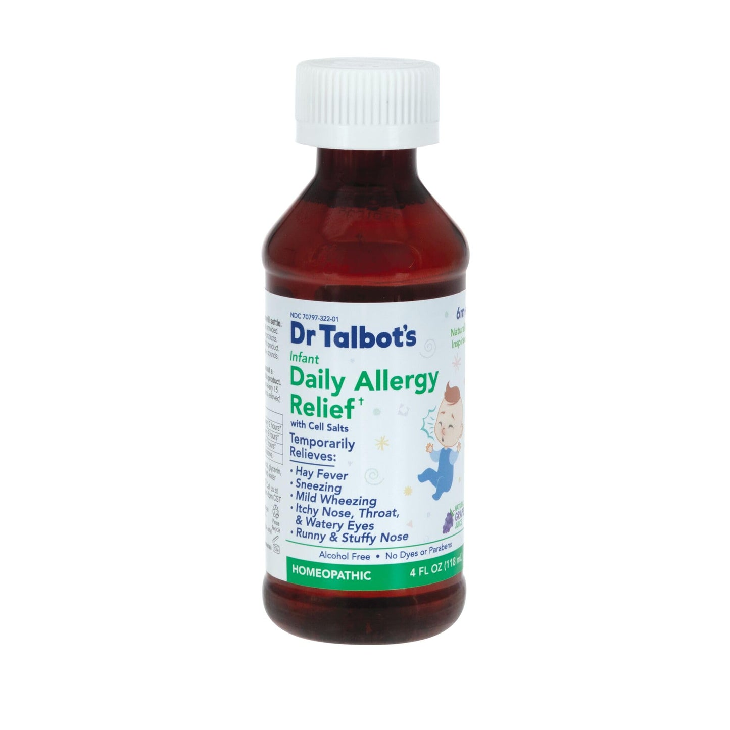 Dr. Talbot's Infant Daily Allergy Relief Liquid Medicine, Naturally Inspired for Babies, Includes Syringe, Grape Juice Flavor, Purple, 4 Fl Oz