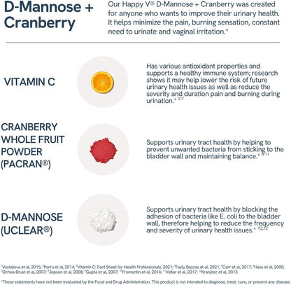 Happy v Dr. Formulated D-Mannose with Cranberry Pills for Women Cranberry for Urinary Tract infections & D Mannose Powder for UTI Infection Prevention, Bladder & Urinary Tract Health & Harmony