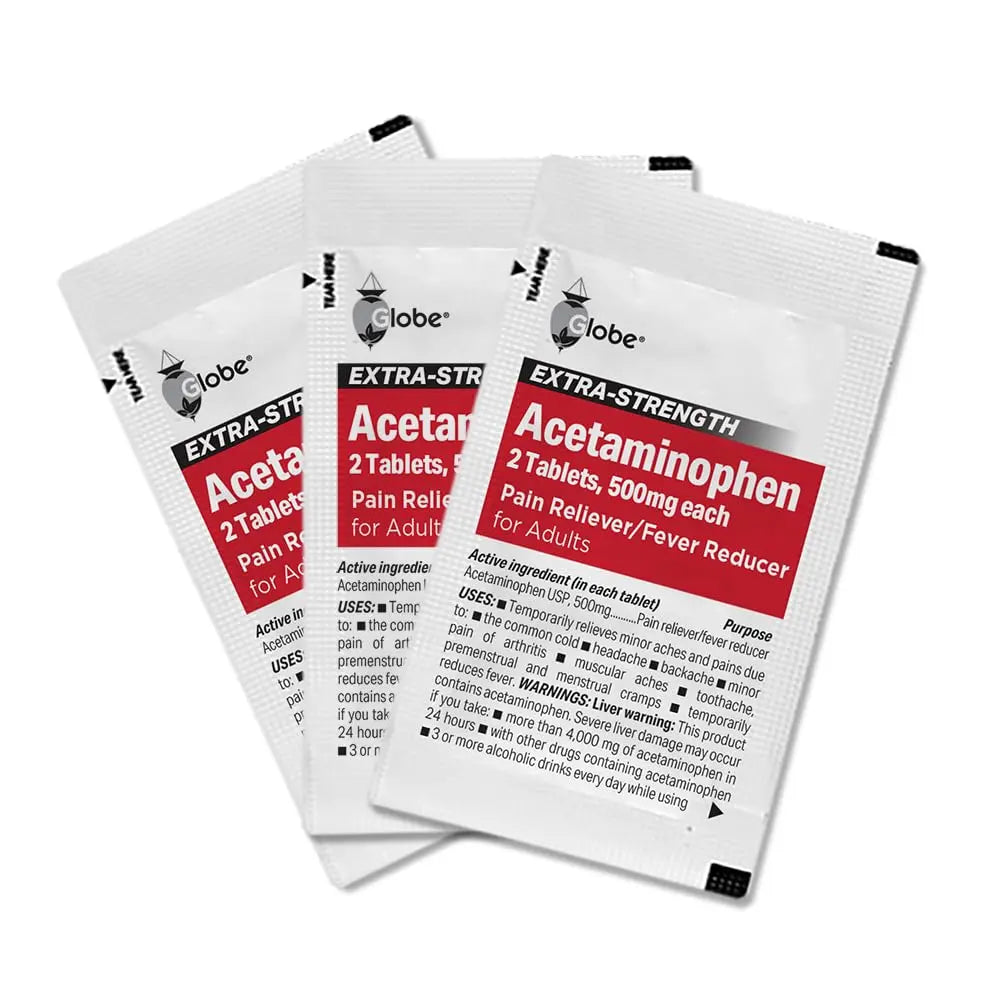 Globe Extra Strength Acetaminophen Tablets 500 mg, Pain Reliever and Fever Reducer, Gentle on Stomach, for Arthritis Pain, Backache Pain and More, 50 Packets of 2 Tablets Each, 100 Count GlobeBuy Supplements Australia