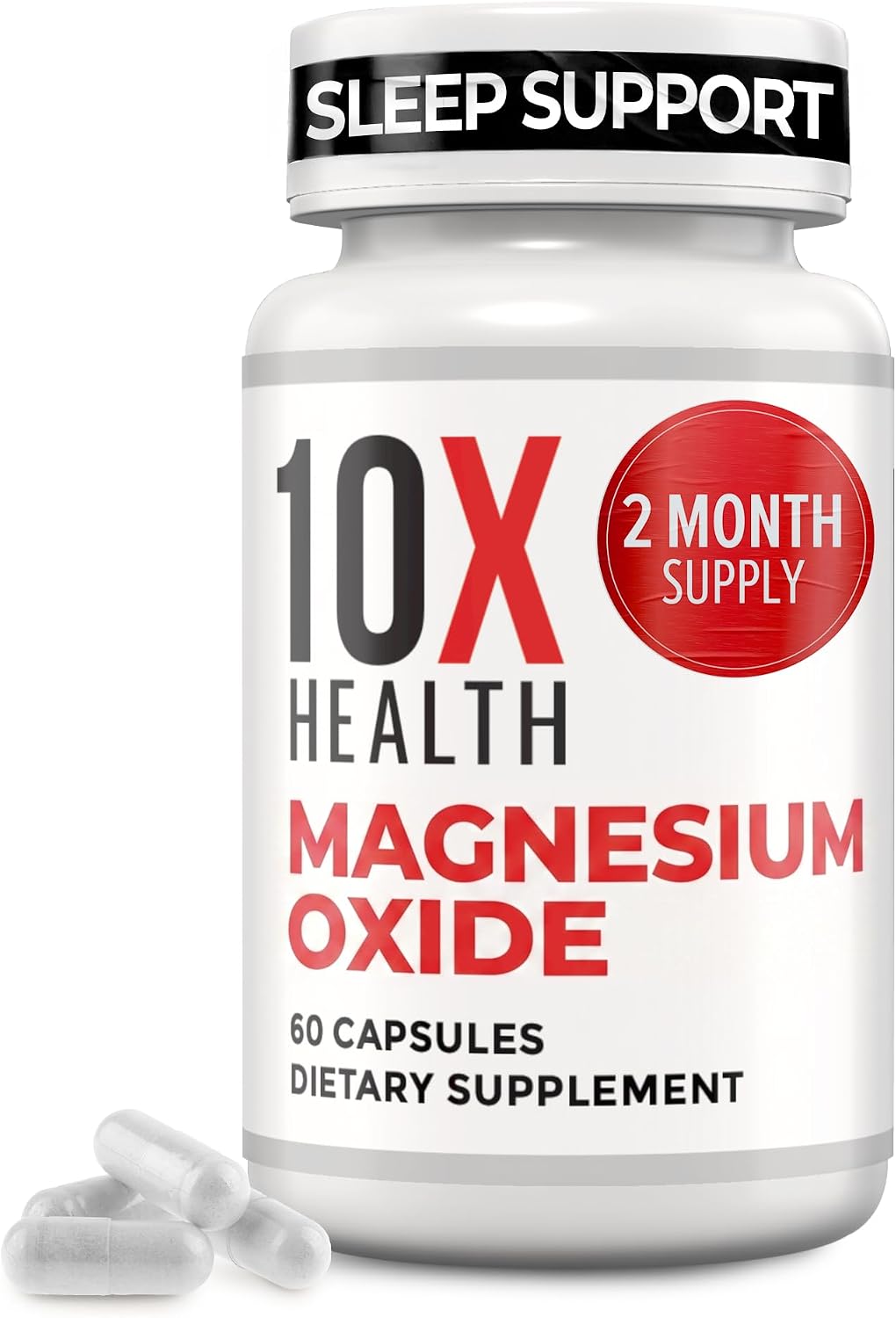 10X Health Magnesium Oxide Supplement, Sleep & Muscle Support, 60 Capsules | Magnesium for sleep support, relaxation support, muscle function, recovery support, and balanced nervous system*