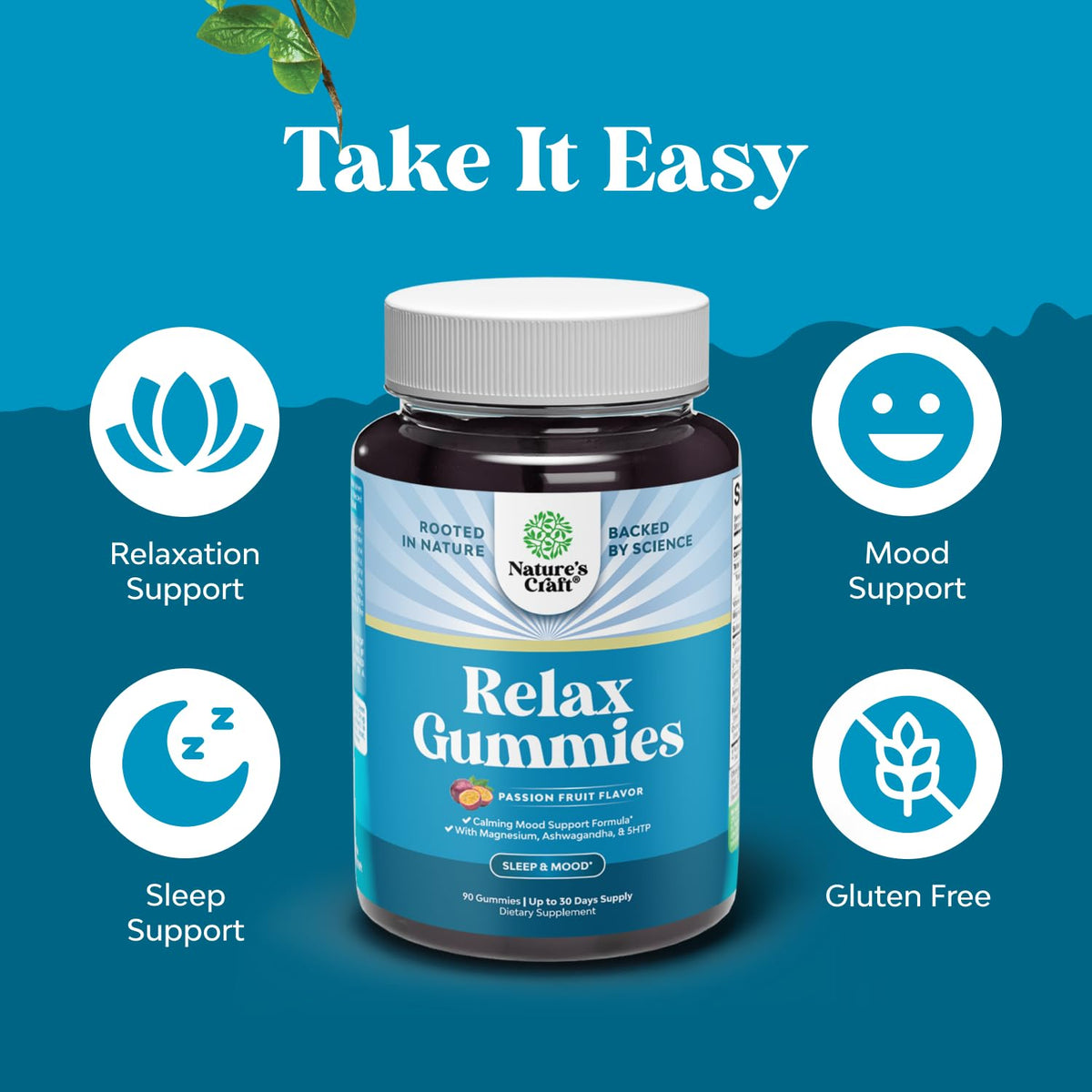 Pure Calm and Relaxing Magnesium Supplement - Magnesium for Stress Support & Rest Ease for Adults - High Absorption Mg Citrate Gummies with L Theanine & Ashwagandha for Muscle Cramps - 90 Count Natures CraftBuy Supplements Australia