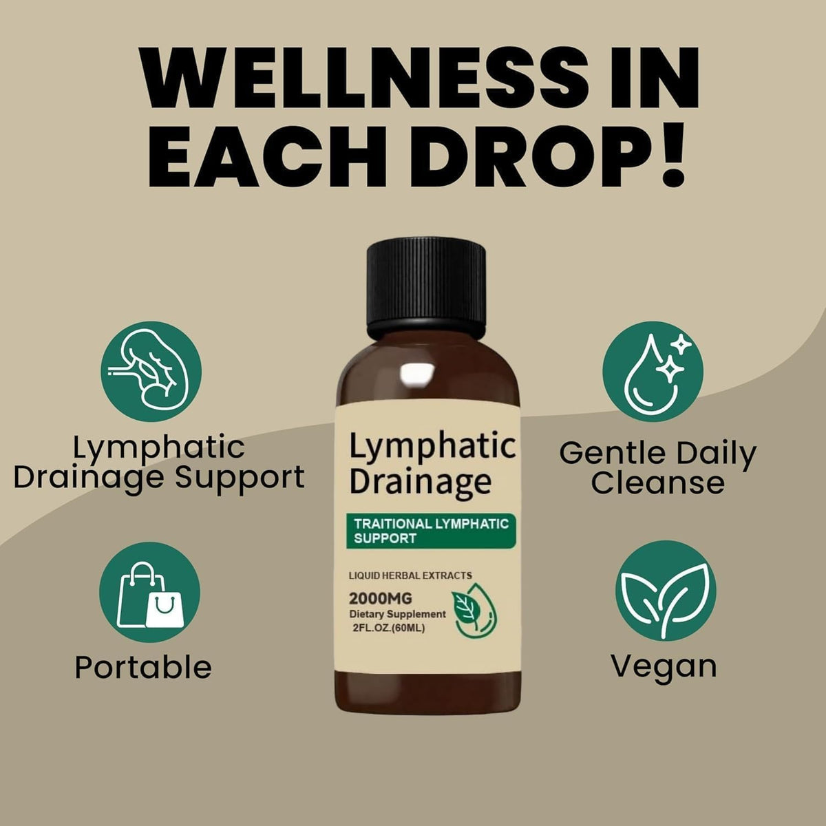 Vunexo Lymphatic Drainage Drops,2000mg Herbal Blend with Echinacea Dandelion& Elderberry 2 fl oz (1PCS) Vunexo buy supplements Au