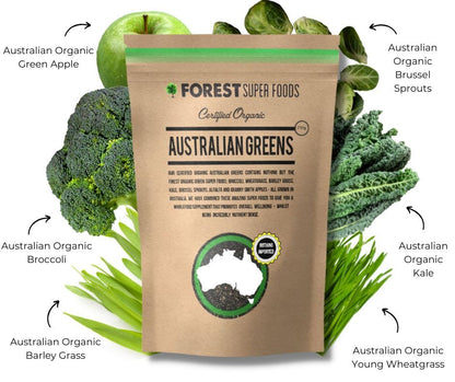Certified Organic Australian Greens Whole Food Blend | 7 Incredible Whole Foods | No fillers or additives Forest Super Foods buy supplements Au