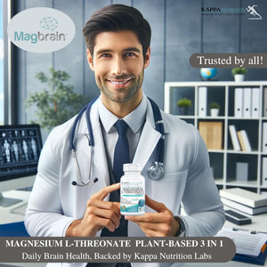 Kappa Nutrition Powered by Magbrain™ Magnesium L-Threonate Plant-Based, 150 Vegan Capsules, 420mg Elemental Magnesium (3 Capsules) from 2,253mg, Brain, Sleep & Muscle Support. KAPPA NUTRITIONBuy Supplements Australia