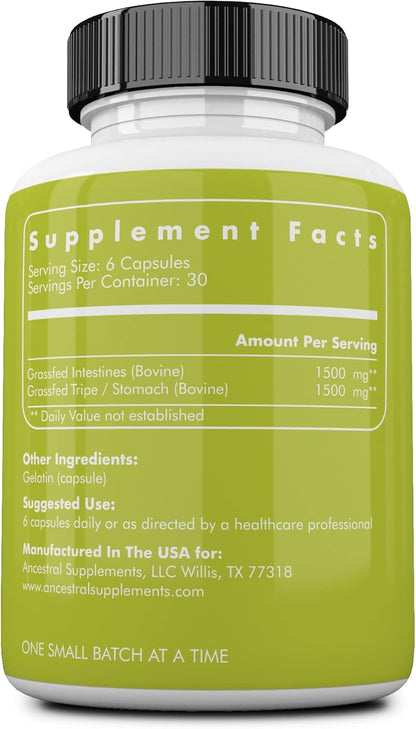 Ancestral Supplements Beef Intestines Capsules, Digestion Support, 180 ct | Natural digestive enzymes in this tripe supplement support acid reflux comfort, gut, intestine and digestive health.