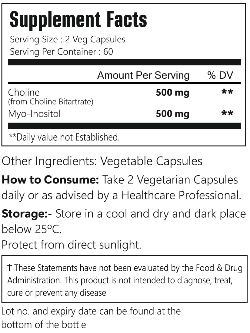 VitaCosmoX Choline and Myo-Inositol Supplement, 1000 mg Each, 120 Veggie Capsules 100% Vegetarian, Non-GMO & Gluten Free VitaCosmoX buy supplements Au