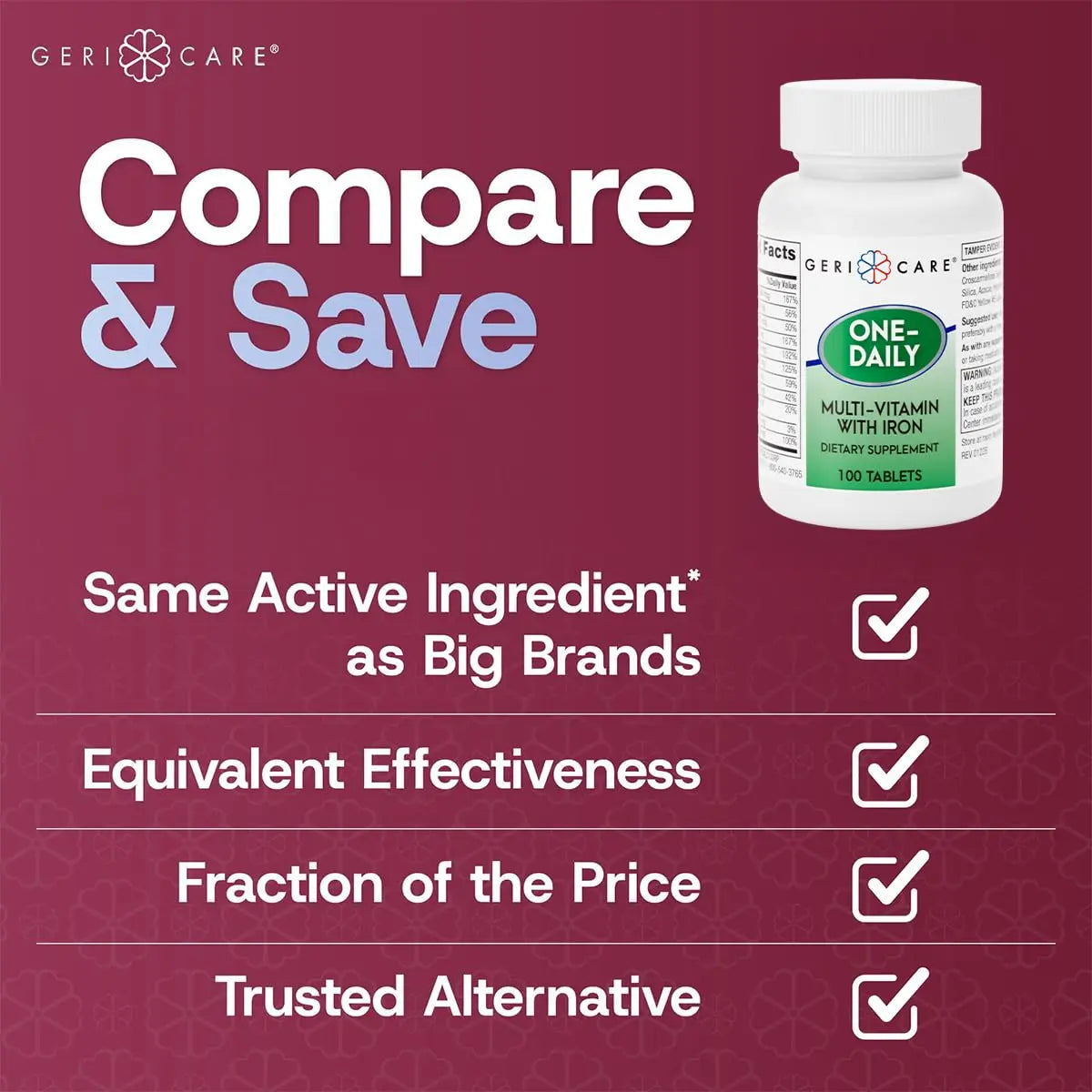 GeriCare One-Daily Multi-Vitamin with Iron Tablets,100 Count (Pack of 1) GeriCare