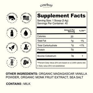 Cowboy - The Exclusive 1st Milking, Whole, Grass Fed Colostrum Supplement for Full Body Health - Bovine Colostrum Powder Packed w/Bioactive Nutrients - Sugar Free (Vanilla, 40 Servings) COWBOY COLOSTRUM buy supplements Au