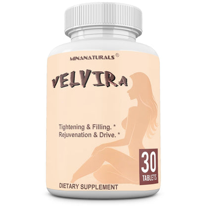 Minanaturals Velvira dietary supplement bottle on a white background
