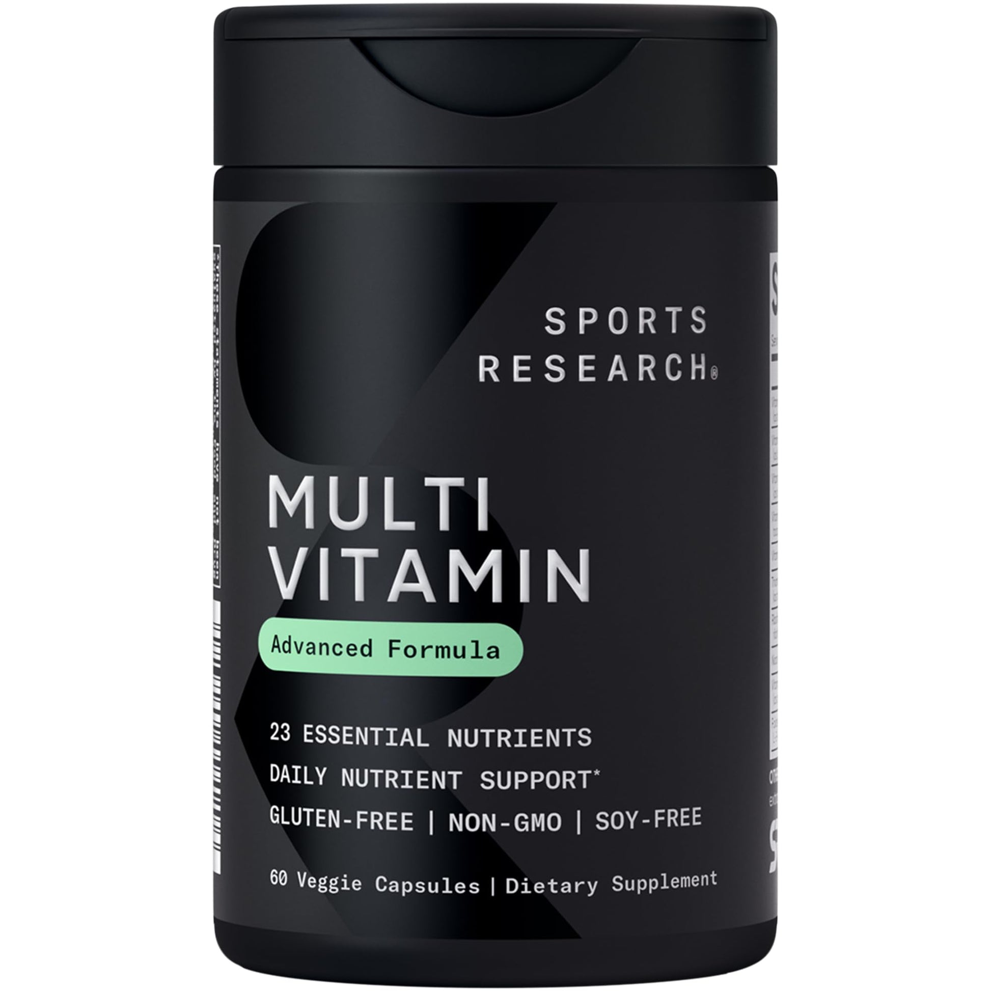 Black container of Sports Research Multi Vitamin on a white background