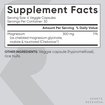 Sports Research® Chelated Triple Magnesium Complex with Glycinate, Taurinate & Malate (Chelamax®) for Enhanced Bioavailability* - 300 mg per Serving, Non-GMO, Certified Vegan, 120 Veggie Capsules Sports Research buy supplements Au