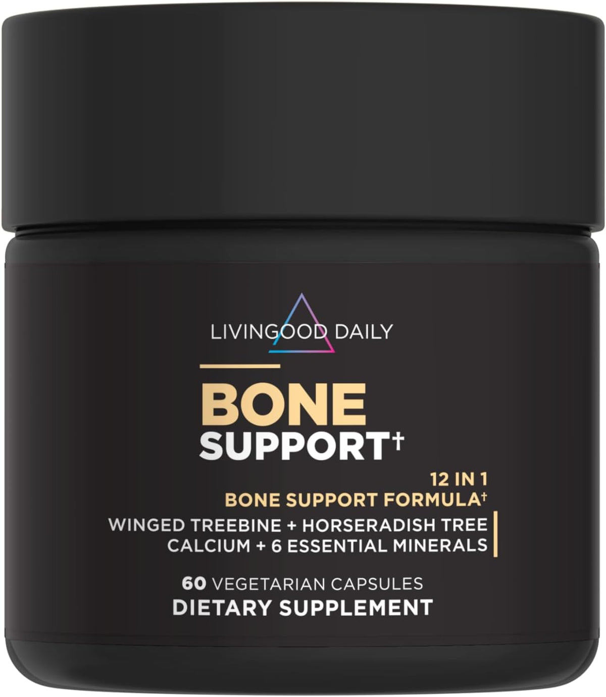 Livingood Daily Calcium Supplement for Women and Men, Bone Support with Vitamin C, Vitamin D3 K2, Magnesium, Zinc, Calcium, Vegetarian Capsules, Non GMO, Gluten Free, 60 Count