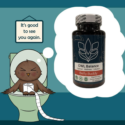 Belly Buddy Advanced Gut Health Support containing a helthy Blend of Probiotics, Prebiotics, and Digestive Enzymes OWL Balance buy supplements Au