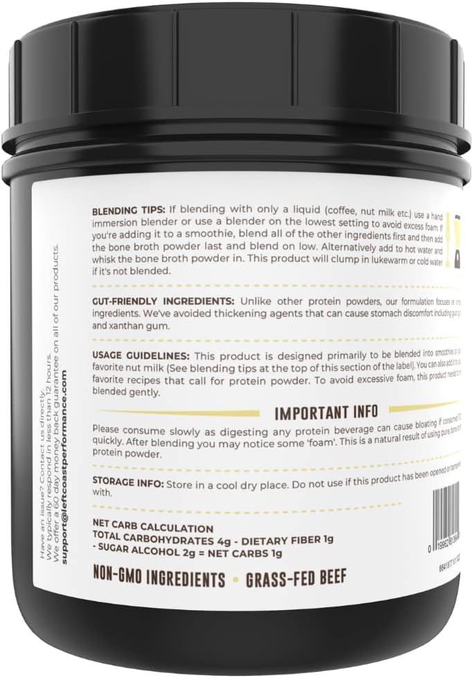 Left Coast Performance Vanilla Bone Broth Protein Powder, 16oz + Chocolate Bone Broth Protein Powder 16oz