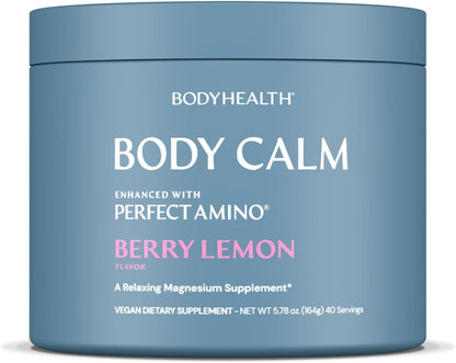 BodyHealth Body Calm Enhanced with PerfectAmino, High Absorption Magnesium Supplement for Men and Women, Magnesium Powder for Sleep, Berry Lemon (40 Servings)