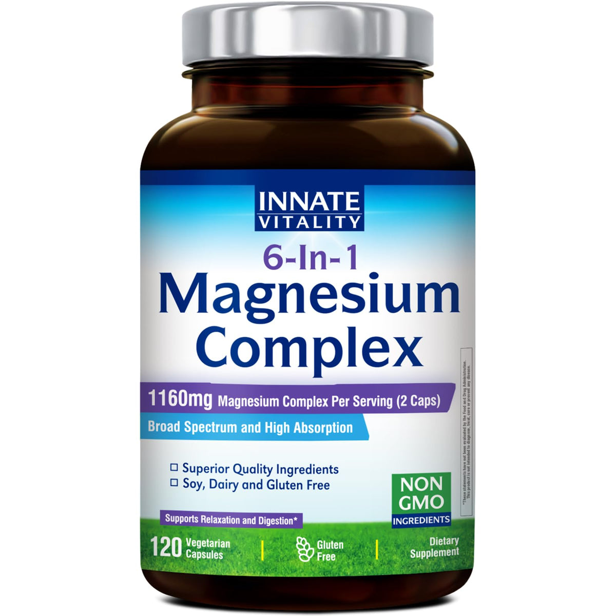 Innate Vitality 6-In-1 Magnesium Complex supplement bottle on a white background