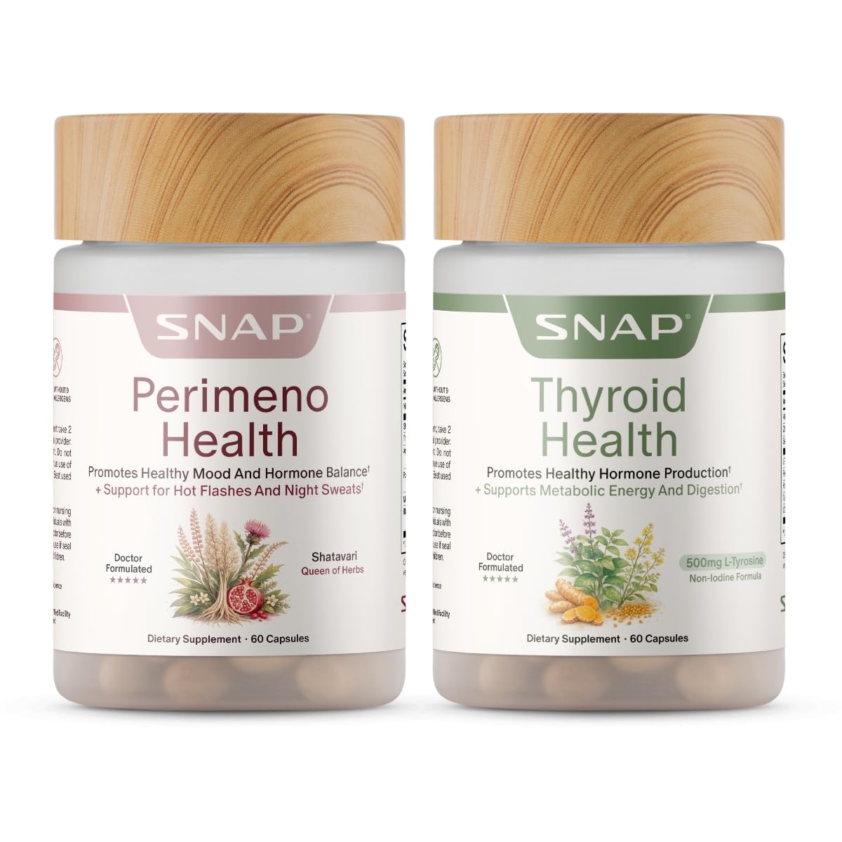 Snap Supplements Perimeno Health Perimenopause Supplements for Women, 60 Ct | Botanical Complex with Shatavari for Hormone Balance and Harmony, Mood and Vitality, Perimenopause Support for Women