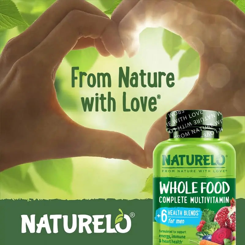 NATURELO Mens Multivitamins - Whole Food Multivitamin for Men with Vitamins, Minerals - 120 Vegetarian Capsules for Energy, Brain, Heart, Eye Health* NATURELO
