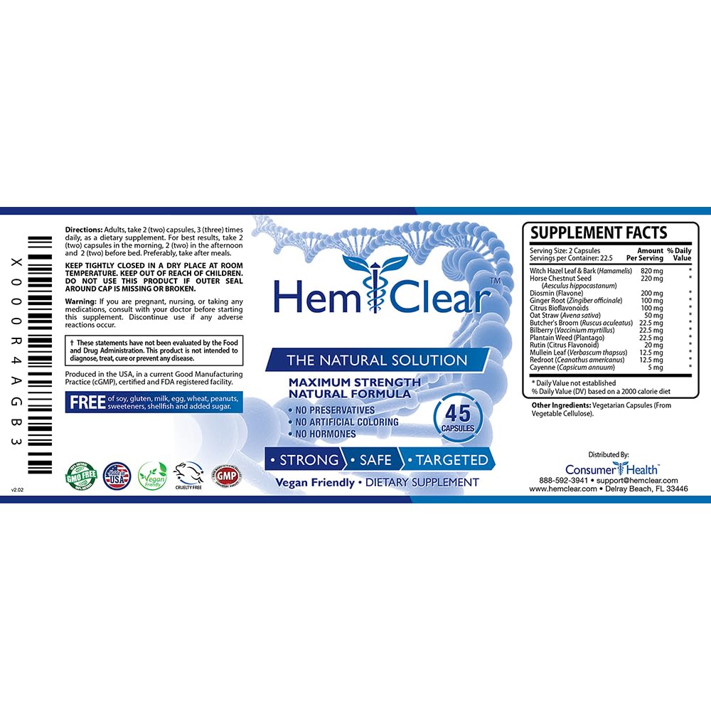 HemClear for Hemorrhoids - Vegan Formula for Hemorrhoid Relief & Vascular Health - Maximum Strength 2 Bottle 90 Capsules HemclearBuy Supplements Australia