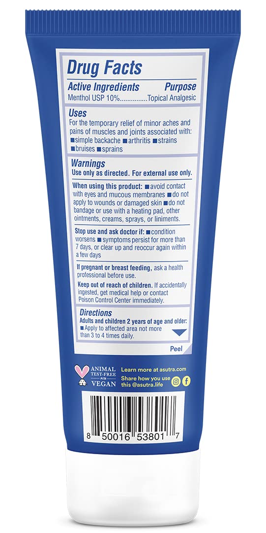 ASUTRA Muscle Pain Relief Cream, Cooling Menthol with Moisturizing Magnesium and Arnica Montana Oil, 3.4 oz ASUTRABuy Supplements Australia