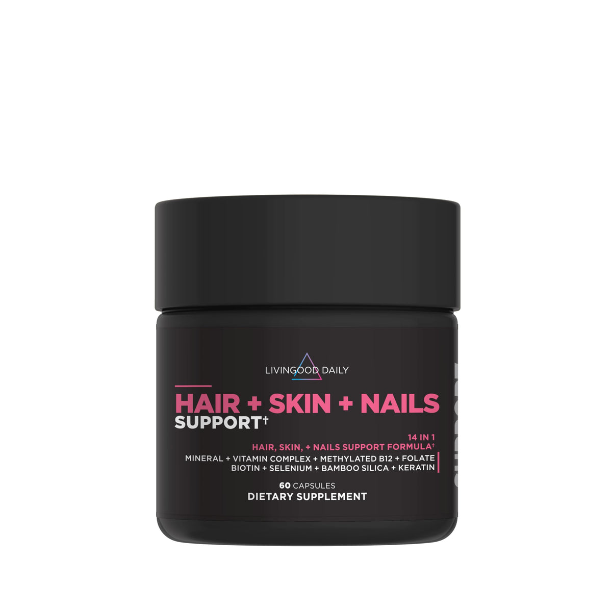 Livingood Daily Hair, Skin & Nails Supplement, 14-in-1 Formula with Biotin, Collagen, Keratin, Bamboo, Selenium, Folate, B12, Zinc and More, Beauty Supplement for Women & Men, Gluten Free, 60 Capsules Livingood DailyBuy Supplements Australia
