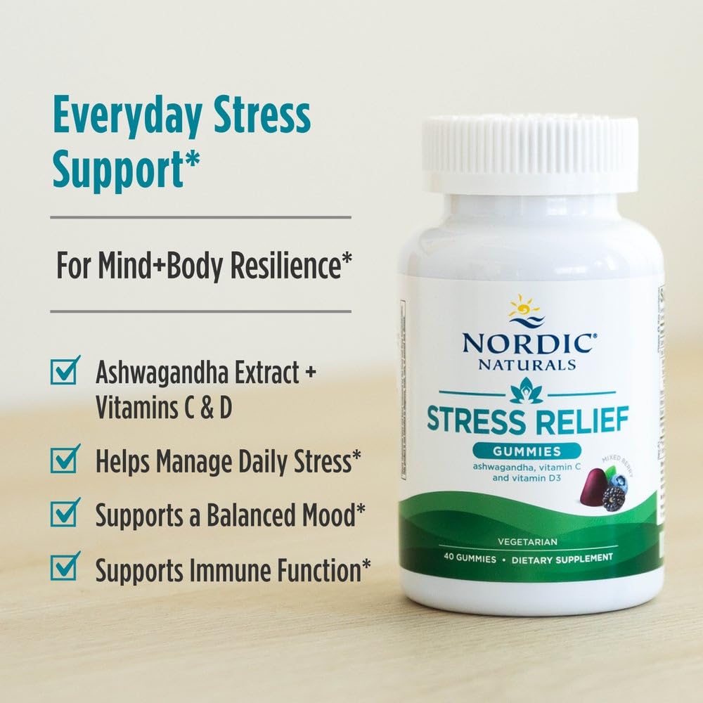 Nordic Naturals Stress Relief Gummies, Mixed Berry, 40 Gummy Supplements, Supports Daily Mood and Immune System Health, Non-GMO, Vegetarian, 20 Servings Nordic NaturalsBuy Supplements Australia