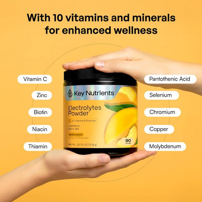 KEY NUTRIENTS Electrolytes Powder Bundle, Tropical Peach Mango 90 Servings Jar + Classic Lemonade 20 Count Packets, Sugar Free Hydration Travel Drink Mix with Vitamins & Minerals, No Calories
