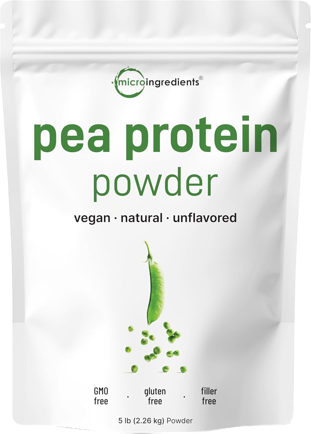 Micro Ingredients North American Grown, Pea Protein Powder, 5 Pounds | Plant Based, Unflavored | Complete Vegan Protein Source with BCAAs & EAAs – 27g Serving | Non-GMO, Keto Friendly
