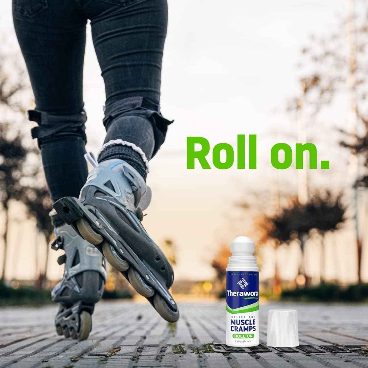 Theraworx Relief for Muscle Cramps Roll-On Fast-Acting Muscle Spasm, Leg Soreness with Magnesium Sulfate - 2.5 oz - 2 Count