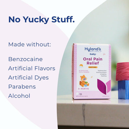 Hyland's Baby Nighttime Oral Pain Relief Tablets - 125-Count, Up to 62 Doses - Baby and Toddler Soothing Tablets with Chamomile for Discomfort, Irritability & Swelling