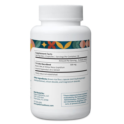 Pattern Wellness Maca Root Extract 20:1-500mg Per Serving – for Men & Women – Tri-Color Black/Red/Yellow Blend – 60 Vegan, Non-GMO Capsules Pattern Wellness buy supplements Au