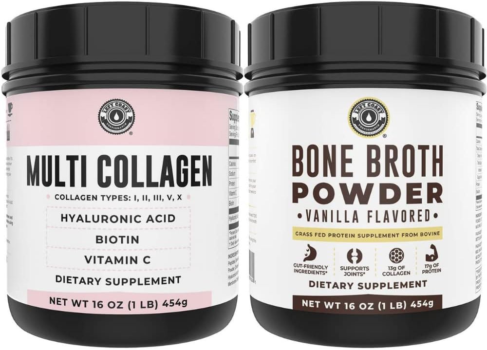 Left Coast Performance Vanilla Bone Broth and Multi Collagen Powder for Joint, Hair, Skin, and Nails Support