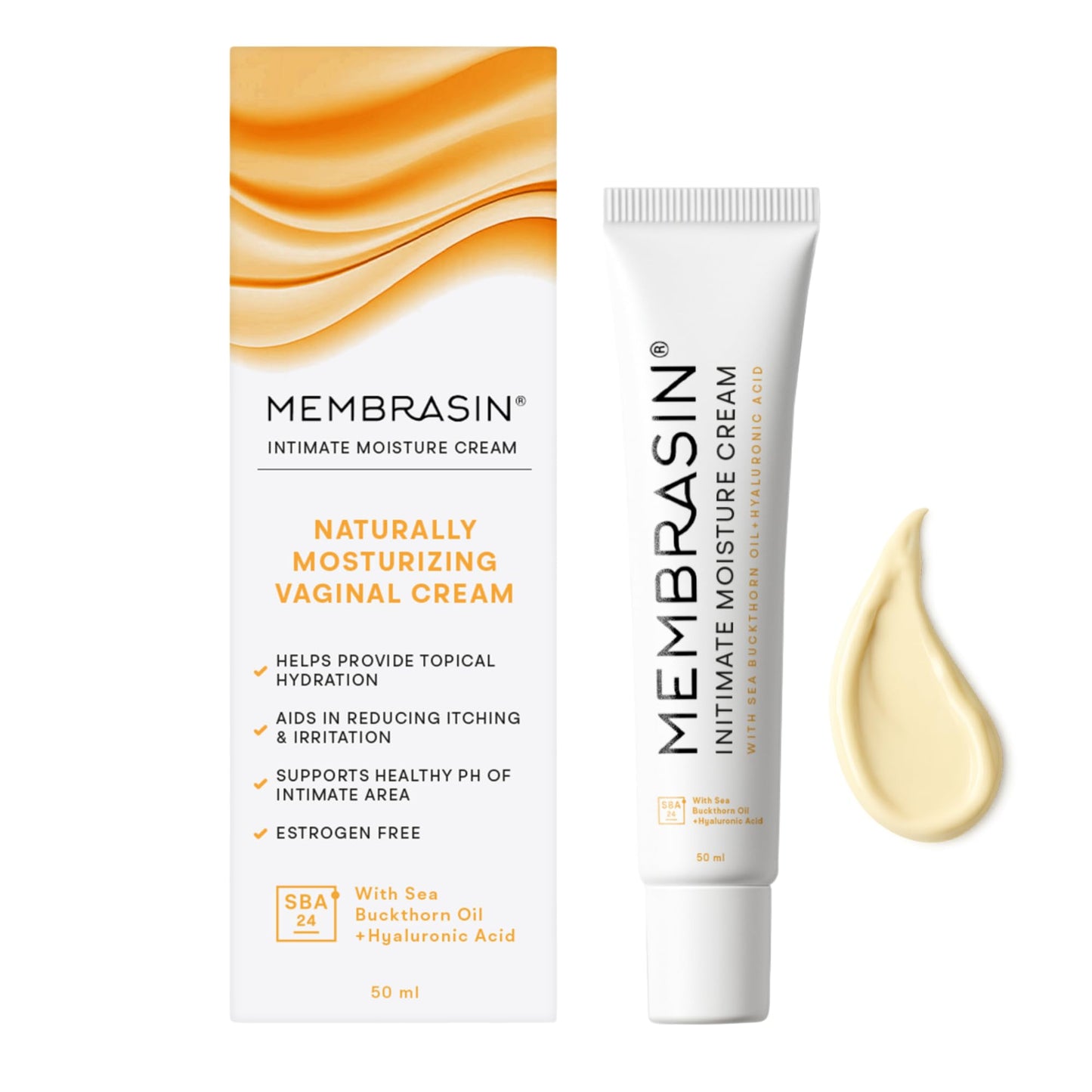 Membrasin Vaginal Moisture Cream with Hyaluronic Acid, Relieves Vaginal Dryness, Itching and Burning, Menopause Support, Hormone Free, Plant Based Formula with Omega 3 6 7 9 and Vitamin E, 50 ml Membrasin buy supplements Au