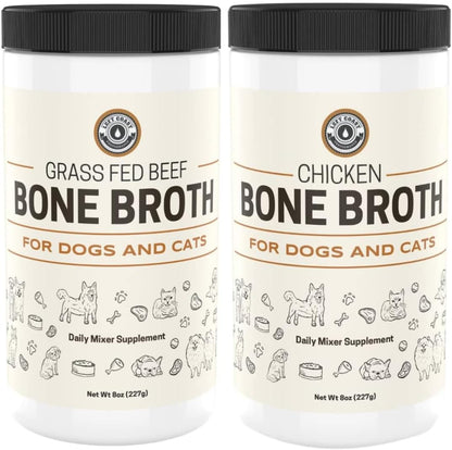 Beef and Chicken Bone Broth Powder Combo for Dogs and Cats – Human Grade Grass-Fed Bone Broth for Picky Eaters – Supports Joints and Gut Health – Dog Food Toppers