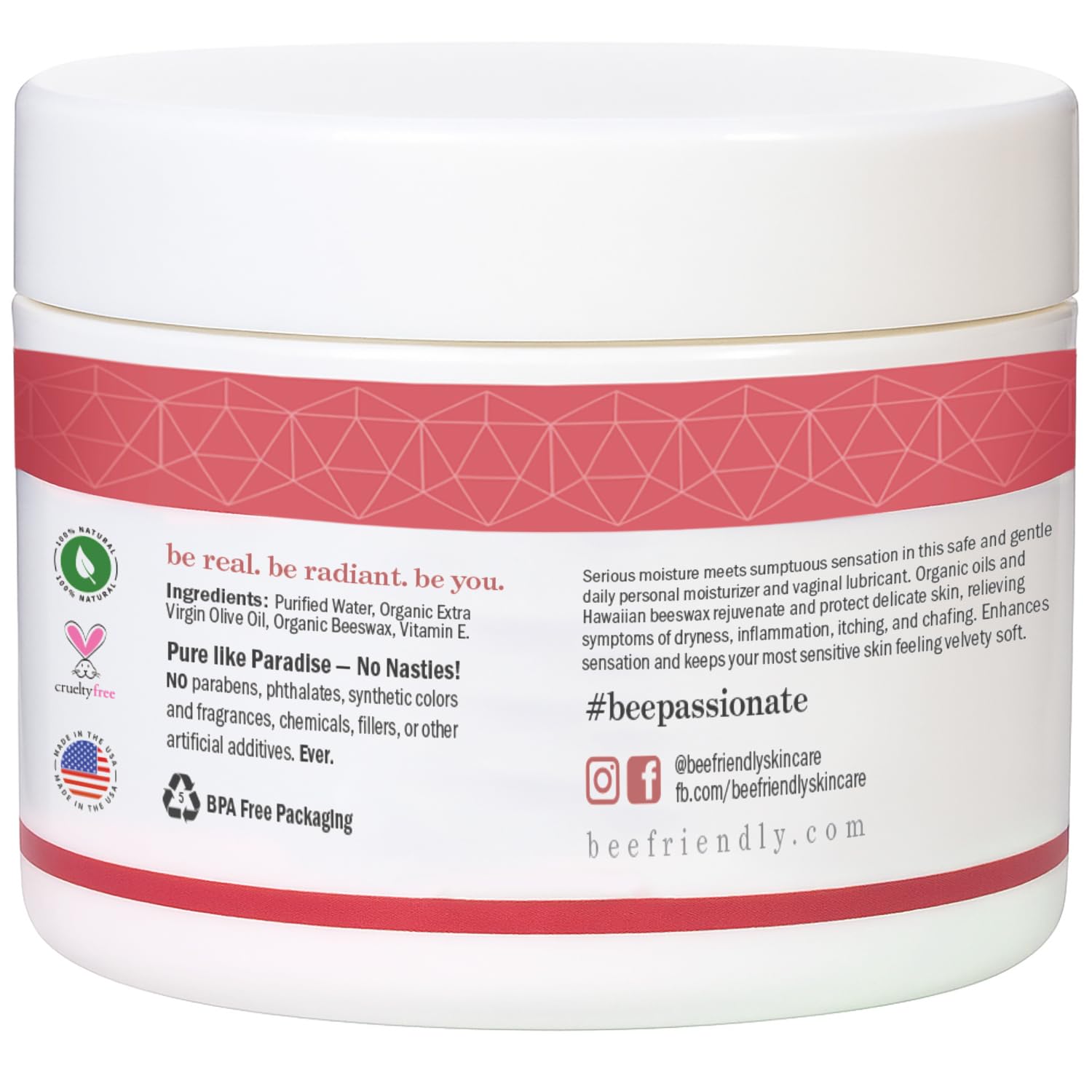 BeeFriendly Organic Vaginal Moisturizer, USDA Certified, Natural Vulva Cream For Dryness, Itching, Irritation, Redness, Chafing Of Vagina Due To Menopause & Thinning 2 oz BeeFriendly buy supplements Au