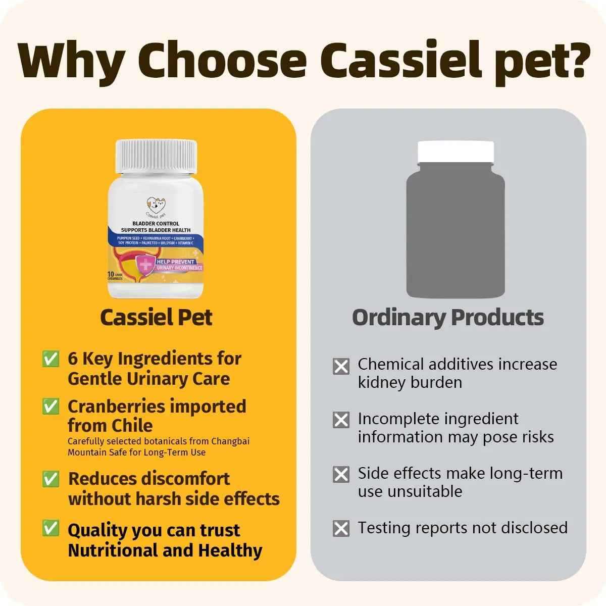 Cassiel Pet Bladder Supports Chews for Urinary Tract Health, Infection Treatments, Bladder Health, Dog UTI, Bladder Stones, Incontinence Support, Urinary Pain Relief for Cat & Dog 10 Chews (1 Bottle)