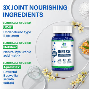 BioTrust Joint 33X Advanced 3-in-1 Joint Support Supplement - Healthy Flexibility, Mobility Relief & Comfort - Boswellia Serrata, Type II Collagen, Hyaluronic Acid - 30 Capsules BioTrustBuy Supplements Australia