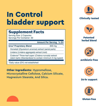 Uqora in Control Bladder Support - Daily Bladder Care & Support for Urinary Comfort - Made with botanicals, Like Horsetail & Spicebush - Gluten-Free & Vegetarian - 60 Capsules UqoraBuy Supplements Australia