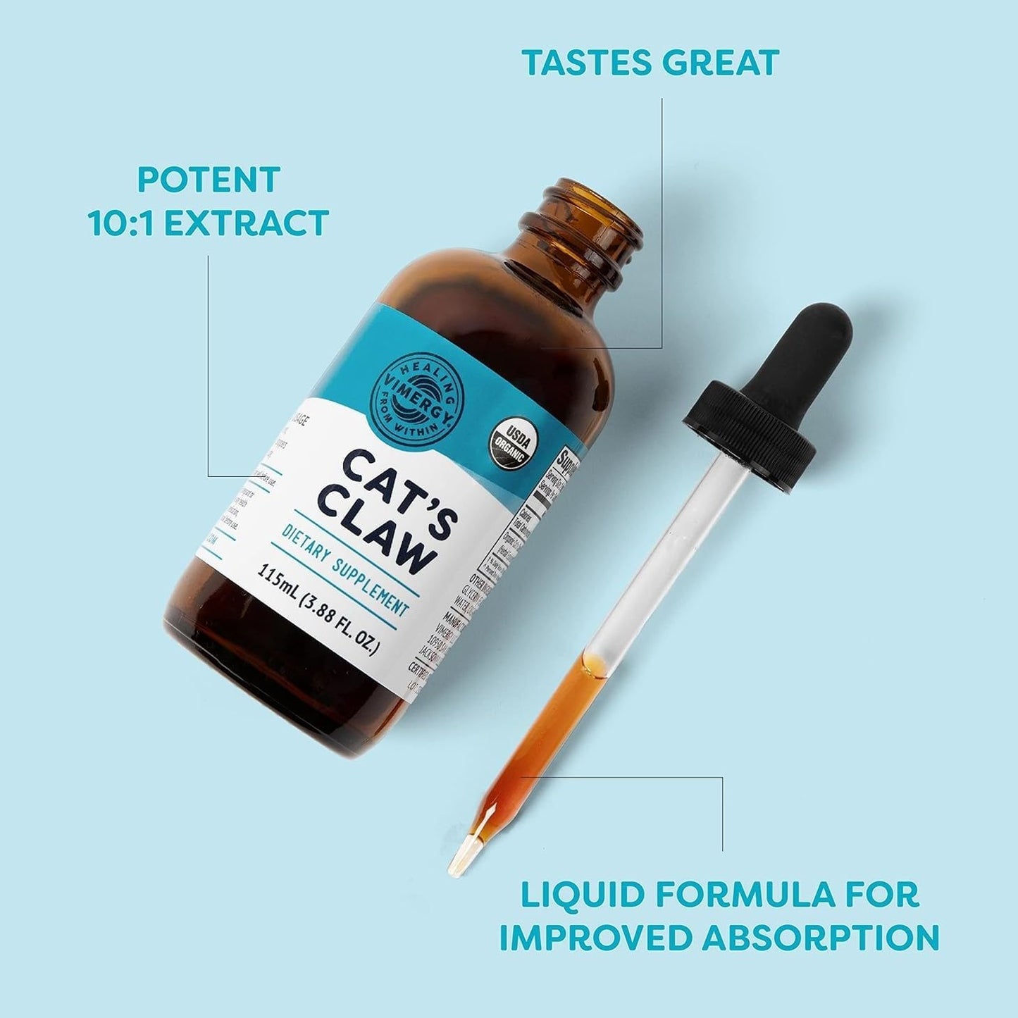 Vimergy USDA Organic Cat’s Claw Liquid – Provides Antioxidant Support* – Benefits The Immune System* – Vegan, Gluten-Free, Non-GMO – 57 Servings (115 mL)