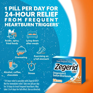 Zegerid OTC, 24-Hour Heartburn Relief, Acid Reflux Medicine and Antacid, Treats Frequent Heartburn, Omeprazole 20mg + Sodium Bicarbonate, Proton Pump Inhibitor (PPI), Two 42ct Cartons Zegerid OTC buy supplements Au