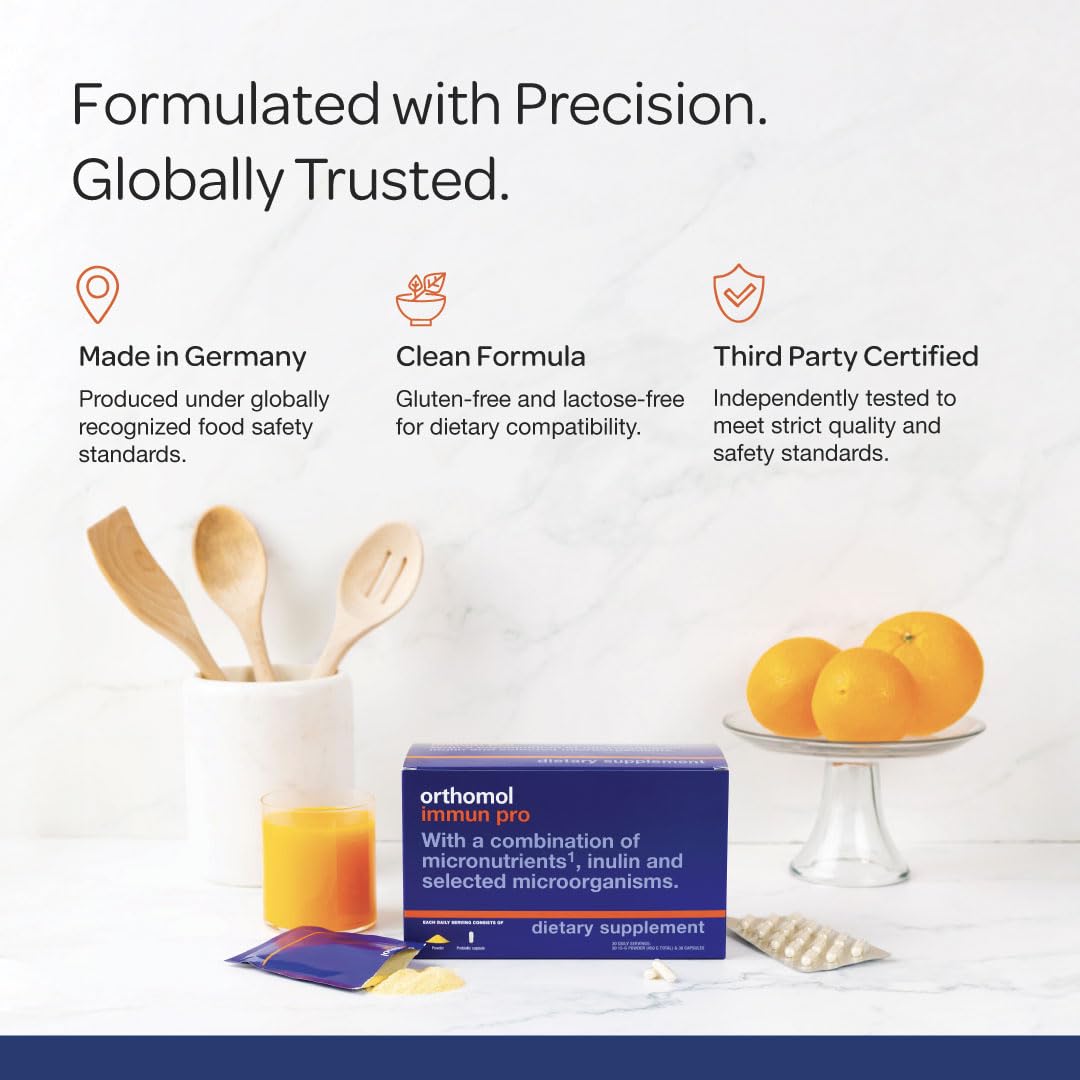 Orthomol Immun Pro, Immune Support & Gut Health Powder & Capsules for Adults with Probiotics, Prebiotics, Fiber, Vitamin C, Zinc, Selenium, Iodine, Vitamin D, E, A,B, Calcium (30 Day Supply) Orthomol buy supplements Au