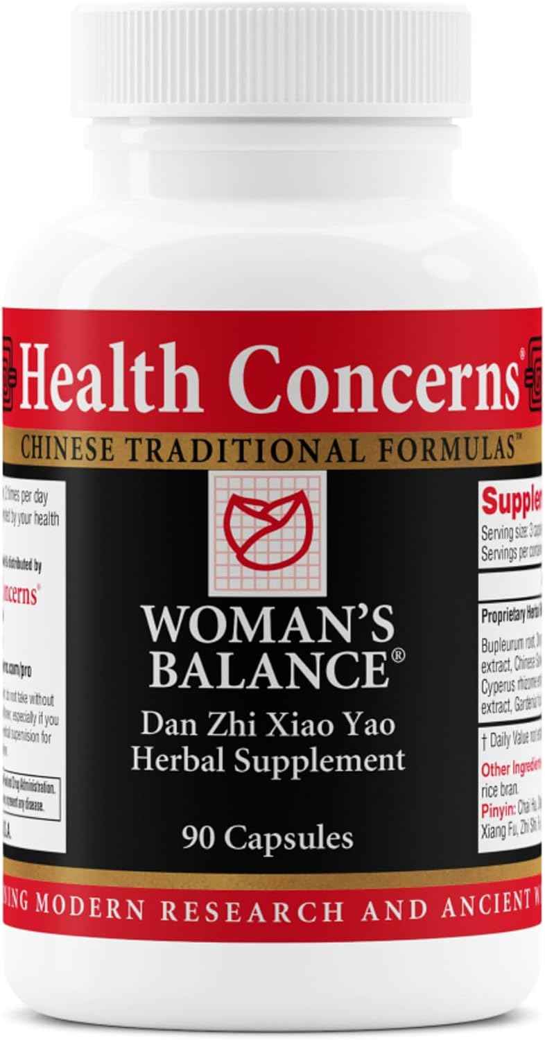 Health Concerns Woman's Balance – Herbal PMS Support Supplement for Women – Menstrual Cycle & Menopause Relief – Chinese Herbal Formula – Mood Support & Hormonal Balance – 90 Capsules