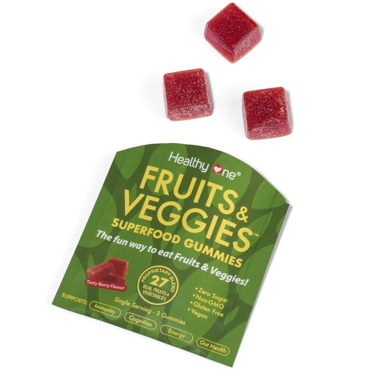 Fruits & Veggies Sugar-Free Gummies - 27 Whole Foods - Equals 3 Servings of Fruits & Vegetables - Improve Energy, Focus & Immune Function - Fiber - Antioxidants - Organic Ingredients - 14 Packets Healthy One buy supplements Au