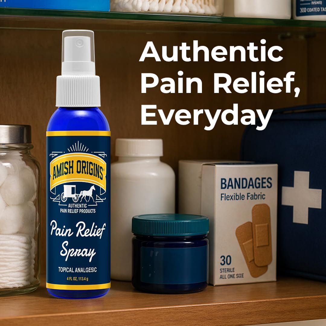 Amish Origins Deep Penetrating Pain Relief Liquid Spray - Fast-Acting, Natural Relief for Muscle Aches, Joint Pain, and Stiffness - 4 oz Spray Bottle