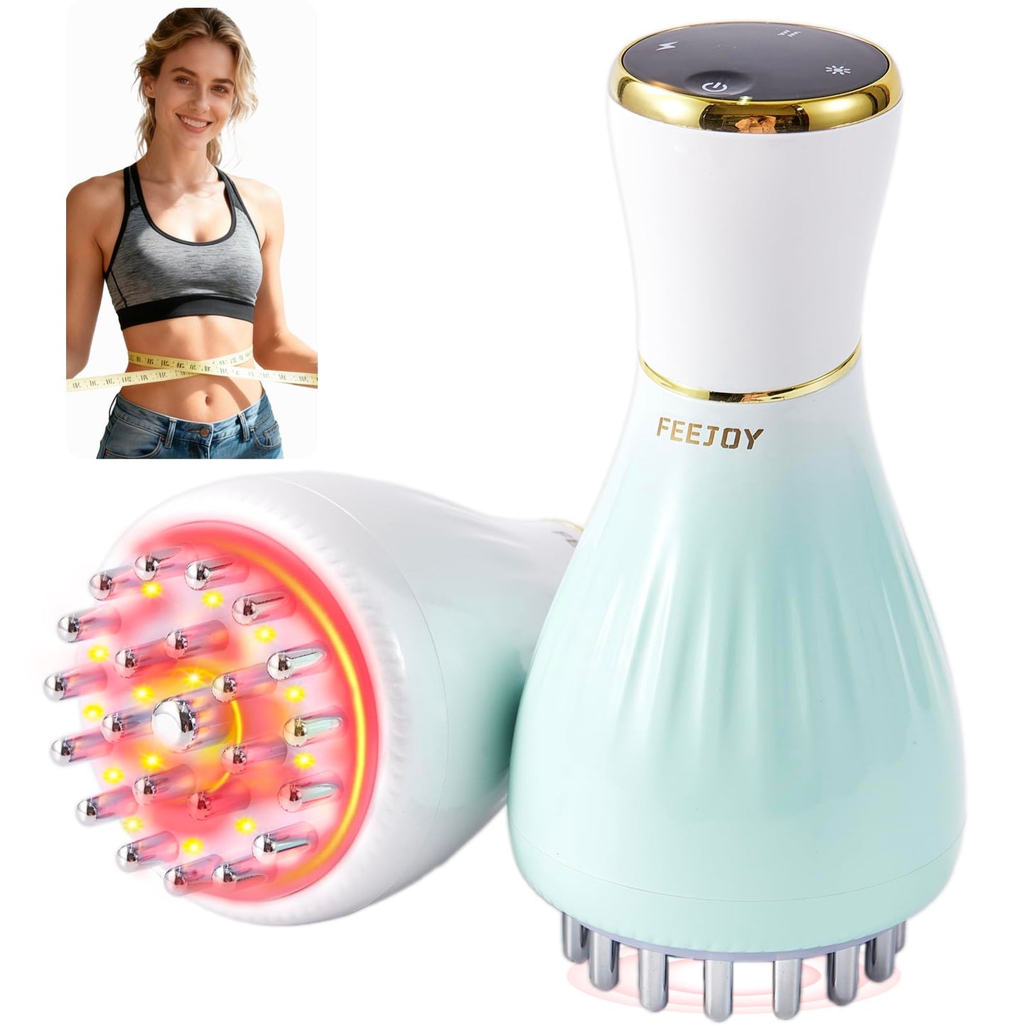 FEEJOY Lymphatic Drainage Massager & Massage Tool, Body Sculpting Machine & Fascia Blaster for Cellulite with Microcurrent, Light, Heat & Vibration, for Legs, Arms & Belly (Gradient Green) FEEJOY buy supplements Au