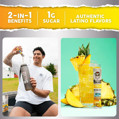 Salud 2-Pack | 2-in-1 Hydration + Immunity (Mango) & Energy + Focus (Pineapple Mango) – 15 Servings Each, Agua Fresca Drink Mix, Non-GMO, Gluten Free, Vegan, Low Calorie, 1g of Sugar