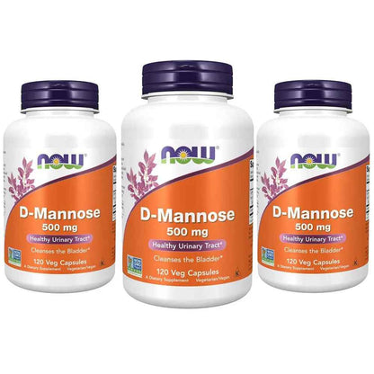NOW Foods Supplements, D-Mannose 500 mg, Non-GMO Project Verified, Healthy Urinary Tract*, 120 Veg Capsules (Pack of 3)