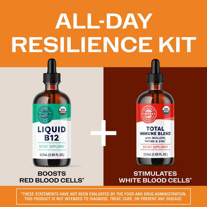 Vimergy All-Day Resilience Kit* - Complementary Blend of 2500 mcg B12, 2500 mcg Zinc, 130 mg Mullein Extract, and 70 mg Thyme Extract. USDA Organic, Vegan, Paleo-Friendly, Gluten-Free, Kosher. *